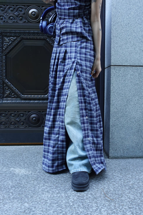 チェックスリットボタンスカート